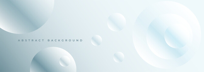 Light blue modern abstract wide banner with circles shapes. Abstract white and blue technology background with 3D spheres. Vector illustration
