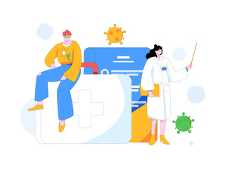 Medical characters fighting the epidemic flat vector concept operation hand drawn illustration
