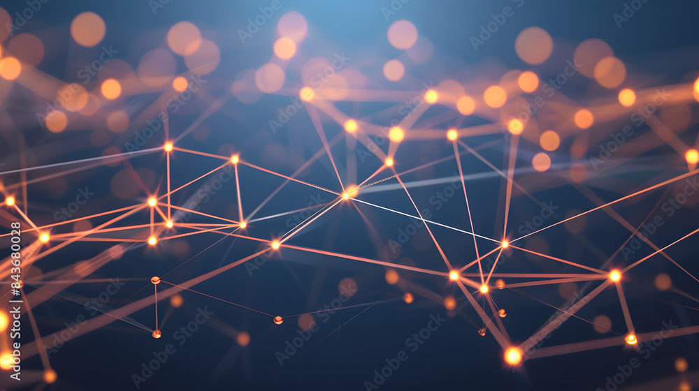 Poster a digital grid with glowing dots representing the network of ai. against an abstract dark background