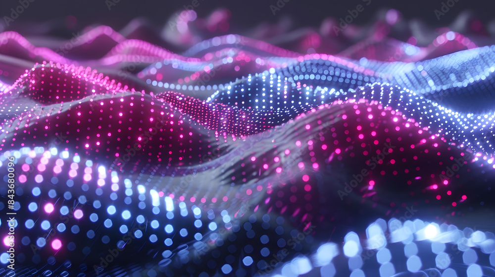 Poster a digital grid with glowing dots representing the network of ai. against an abstract dark background