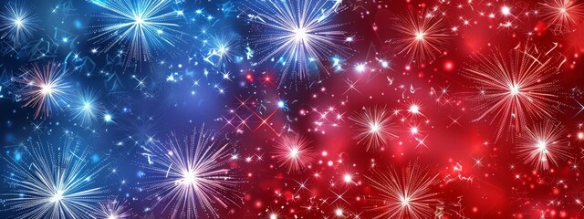 Naklejka premium Fireworks in red and blue colors, celebrating 4th of July in United states of America