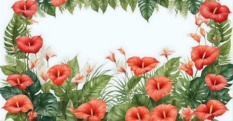 Floral Arrangement with Anthuriums and Hibiscus Leaves