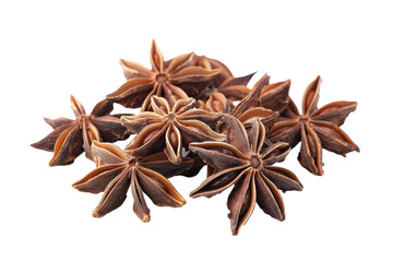 Close-Up of Star Anise Spice on White Background - Aromatic and Flavorful Ingredient for Cooking and Baking - Detailed Texture and Shape of Star Anise Pods