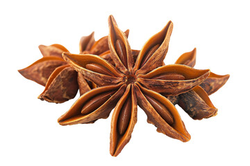 Close-Up of Star Anise Spice on White Background - Aromatic and Flavorful Ingredient for Cooking and Baking - Detailed Texture and Shape of Star Anise Pods
