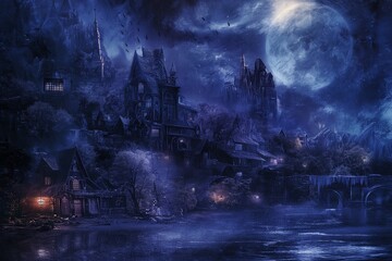 spooky night castle by generative ai
