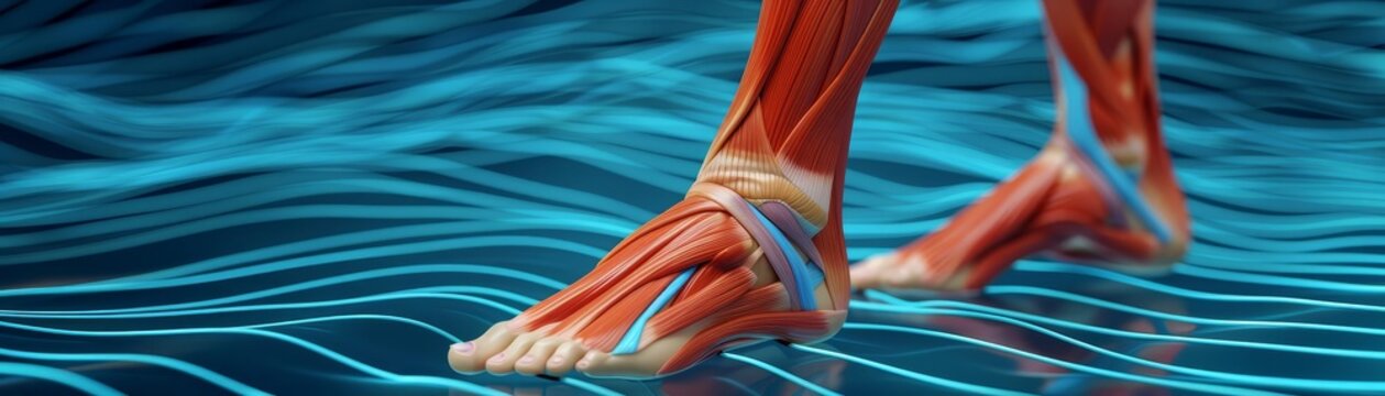 Leg muscle cramps flat design top view sports injury diagram 3D render complementary color scheme