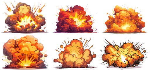 Cartoon Explosion Set in Comic Style, isolated on transparent background