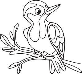 Vector illustration of nightingale isolated on white background. For kids coloring book.
