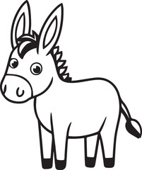 cute donkey vector illustration isolated on white background, animal in flat style, rural farming