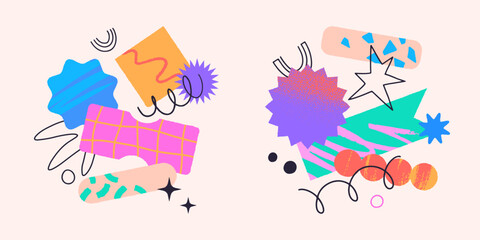 Vector set of artistic patches,doodles and stickers with copy space for text.Modern design elements with abstract textures for banners,social media marketing,branding,packaging, covers, prints