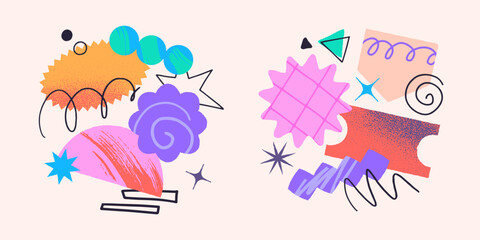 Vector set of artistic patches,doodles and stickers with copy space for text.Modern design elements with abstract textures for banners,social media marketing,branding,packaging, covers, prints