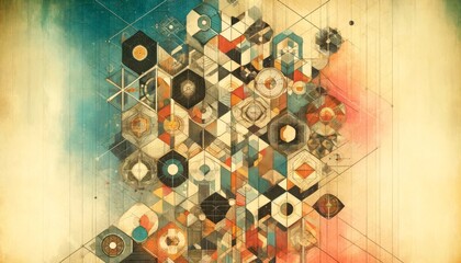 カラフルな幾何学模様の抽象的なパターン背景イラスト