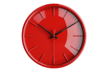 Red wall clock isolated on transparent background