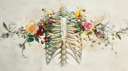 Ethereal Floral Arrangement Entwined with Skeletal Remains A Captivating Juxtaposition of Life and Death