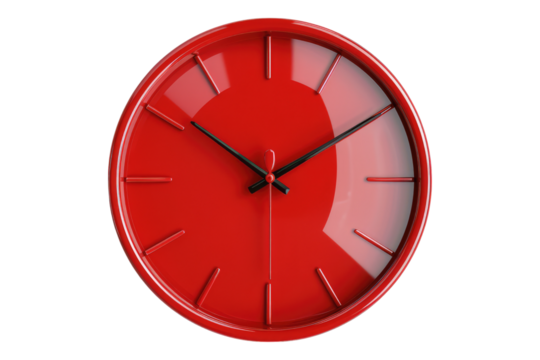 Red wall clock isolated on transparent background