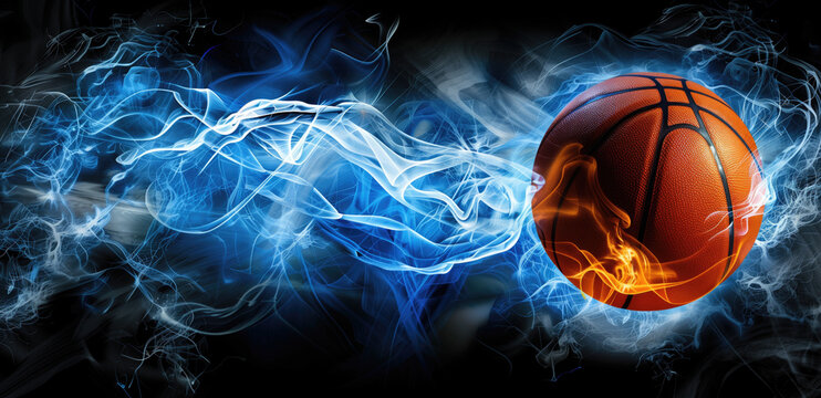 Basketball energy isolated on dynamic background. Design template for basketball event banner.