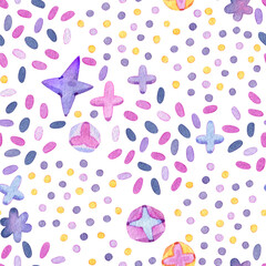 Seamless texture with watercolor stars. Hand-drawn children texture. Perfect for packing paper, decor, and textiles.