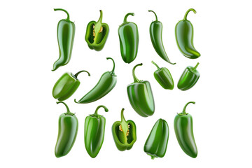 Set of green spicy hot jelapenos isolated on transparent background