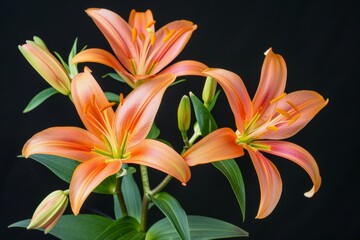 Fototapeta premium flower Photography, Lilium orientalis, full view object, copy space on right, Isolated on Black Background