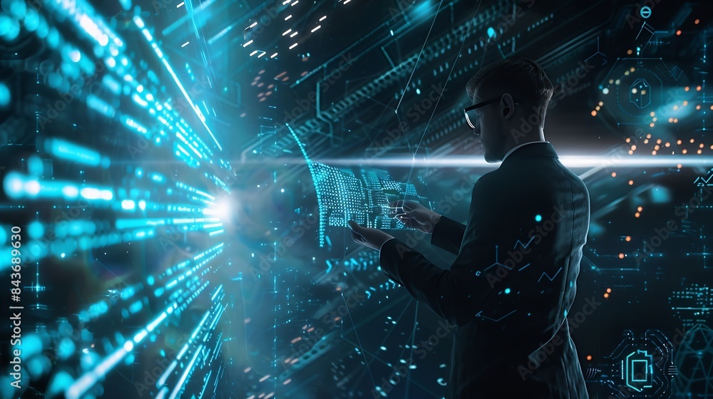 Aufkleber Businessman secures data with encryption and network security protecting transactions Cybersecurity for online business data privacy and defense against cyber attacks : Generative AI