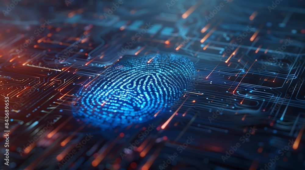 Poster Fingerprint identification to access personal financial data The idea for EKYC electronic know your customer biometrics security innovation technology against digital cybercrime : Generative AI