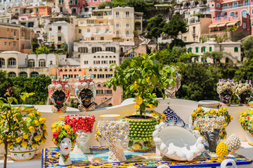 Vacation in Italy. Touristic places, enjoying shops and ceramics. Inspiration Amalfi coast. 