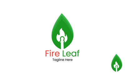 Fire Leaf Logo Design Template. Fire Plant Logo Template Design. Eco Green Alternative Energy Logo design vector template. Leaf with Fire flame droplet shape Logotype concept icon.