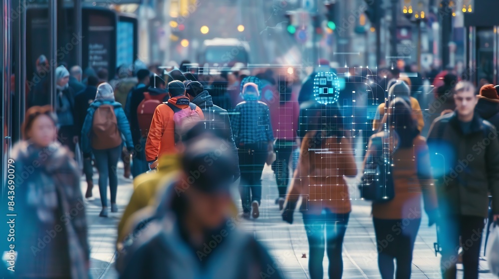 Poster cctv ai facial recognition camera zoom in recognizes person elevated security camera surveillance fo