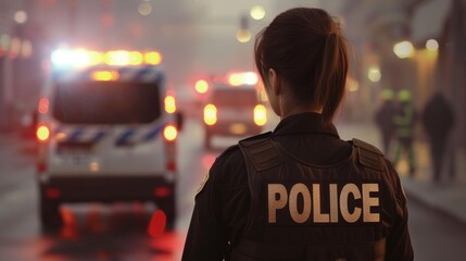 Back view of a female police officer
