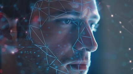 Facial recognition biometric security system cyber security network technology data protection concept Businessman using digital tablet with face scanning unlocked to access personal d : Generative AI