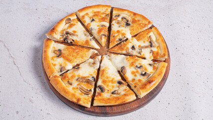 Delicious pizza isolated on wooden board