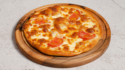 Delicious pizza isolated on wooden board