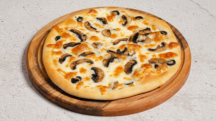 Delicious pizza isolated on wooden board