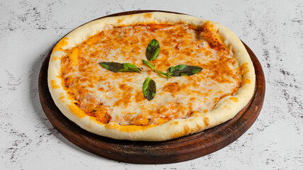 Delicious pizza isolated on wooden board