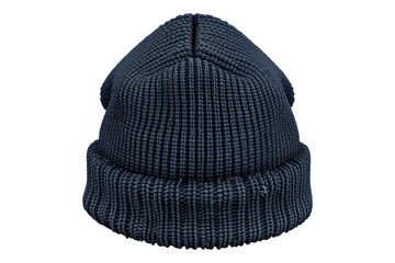 Winter warm navy beanie isolated on transparent background