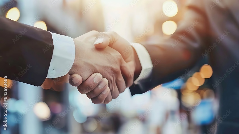Aufkleber businessmen making handshake with partner greeting dealing merger and acquisition business joint ven