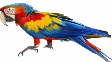 Fototapeta premium Scarlet macaw parrot displaying its vibrant red, blue, yellow, and green feathers while perched