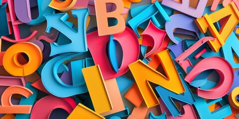 Fototapeta premium Colorful Alphabet Collage: Creative Handmade Paper Artwork for Kids' Classroom Decor and 4K HD Background