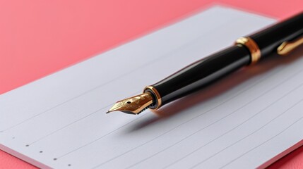 Blank Spiral Notebook and Black Fountain Pen on Pink Surface