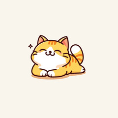 Adorable yellow tabby cat lying on the floor illustration, isolated background.