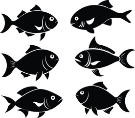 Set of black fish icon black silhouette fisheries vector