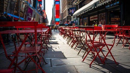 Empty tables on Times Square during New York city lockdown coronavirus quarantine : Generative AI