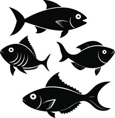Set of black fish icon black silhouette fisheries vector