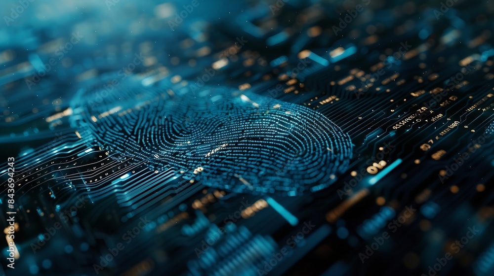 Fototapete biometric fingerprint scan provides security cyber protection internet technology data security : ge