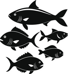 Set of black fish icon black silhouette fisheries vector