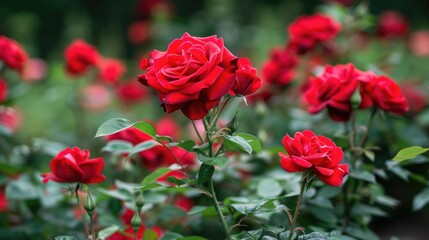 Blooming Red Roses in a Home Garden