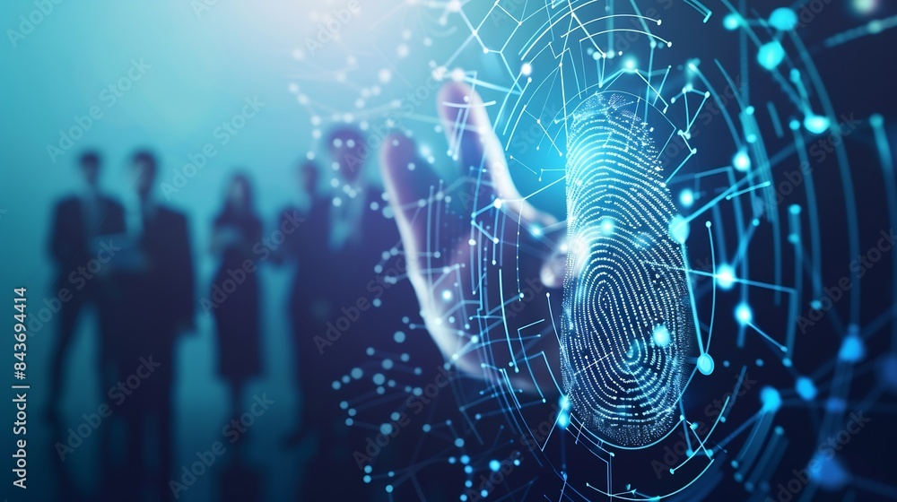 Poster Fingerprint cyber security and Personal Data Protection Act or PDPA with people background Technology information and privacy policy concept : Generative AI