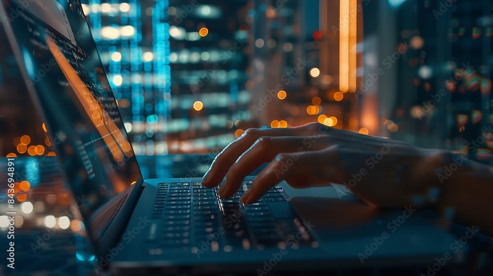 Poster cyber security and data protection businessman using laptop internet network security protect busine