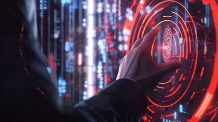 businessman scan fingerprint biometric identity and approval concept of the future of security and password control through fingerprints in an immersive technology future and cyberneti : Generative AI
