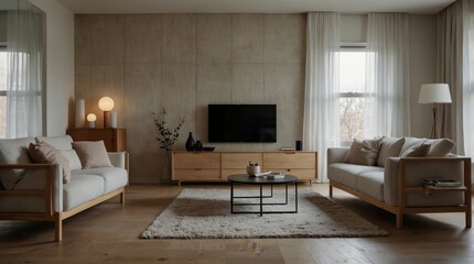 A minimalist modern living room that embodies the harmonious balance